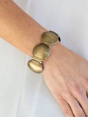 Paparazzi‎ Going Going Gong Antiqued Brass Disc Stretch Bracelet Women New